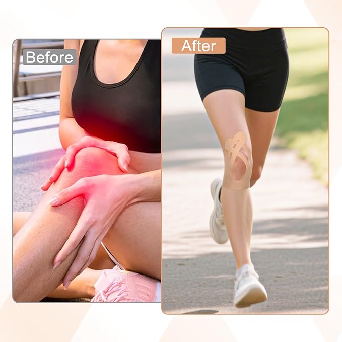 20 Pcs Precut Kinesiology Tape for Knees,Kinesiology Ankle Tape,Waterproof Elastic Knee Kinetic Tape,Breathable Latex-Free Tape for Knee Support and Stability,Pain Relief(Skin Color)