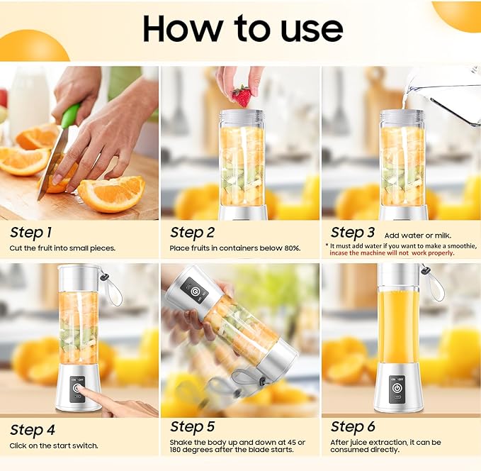 Personal Blender for Shakes and Smoothies - 2025 New Upgrade Cordless Portable Blender USB-C Rechargeable, 380Ml BAP Free Juice Cup, 6 Blades Freshly Squeezed for Picnic/Sprots, 20000Rpm/Min Speed