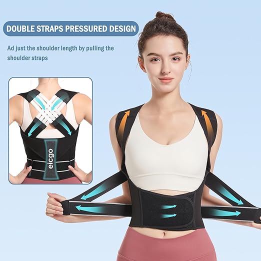Posture Corrector,Suitable for Men and Women Upper and Lower Back Pain Relief - Scoliosis, Hunchback, Eicgo Adjustable Posture Corrector belt,Comfortable and Breathable Back Straightener (Black, Small)