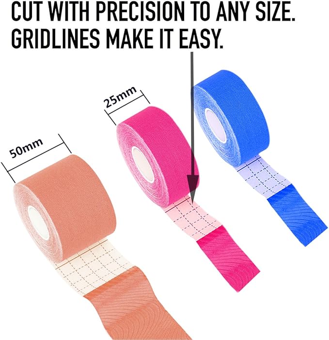 Kinesiology Tape Uncut Bulk Rolls Physical Therapeutic Tape for Sports/Athletic/Therepy 3-Pack 2 Inch x 16.4 Feet/ 1Inch x 16.4 Feet