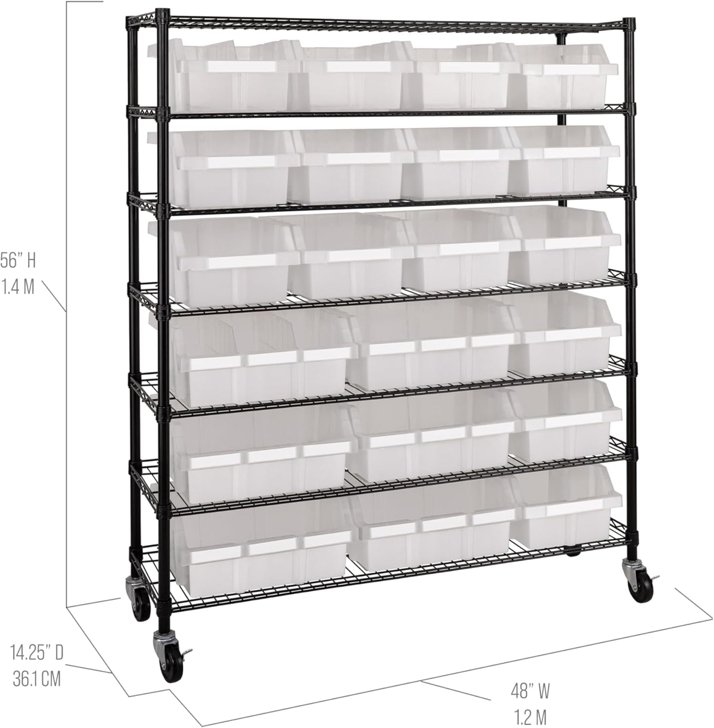 Seville Classics Heavy Duty NSF Bin Rack Solid Steel Wire Shelving Storage Unit, Patented Organizer for Garage, Warehouse, Office, Restaurant, Classroom, Kitchen, Translucent, Includes 21 Bins