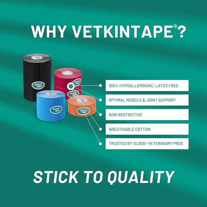 VETKIN VetkinTape Canine & Equine Kinesiology Tape | Veterinary Medical Tape | Vet Wrap for Joint Support & Pet Care | Self Adhesive Bandage Wrap | Blue | 2.4in | (Pack of 1)