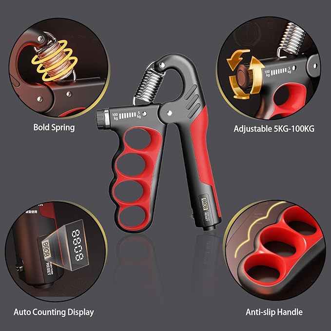 2PACK Grip Strength Trainer, 5-100KG (11-220 LB) Adjustable Resistance Forearm Hand Gripper Strengthener with Counter, Hand Wrist Exercise Workout Equipment for Home/Office Gym