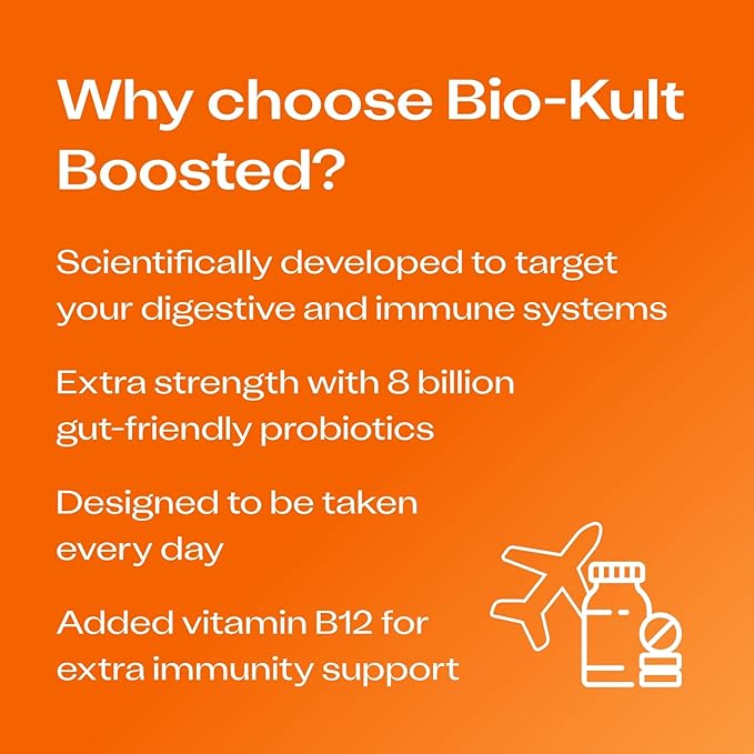 Bio-Kult Boosted Extra Strength Probiotic Supplement for Gut Health, Immune System Support and Your Digestive Tract, with Vitamin B12 – 30 Capsules