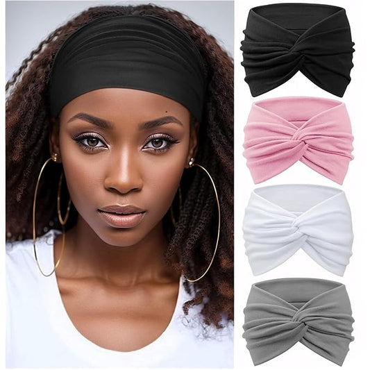 Wide Headbands for Women Yoga Running Sports Headhand Bandana Boho Non Slip Sweat Head Bands Accessories 4 Pack
