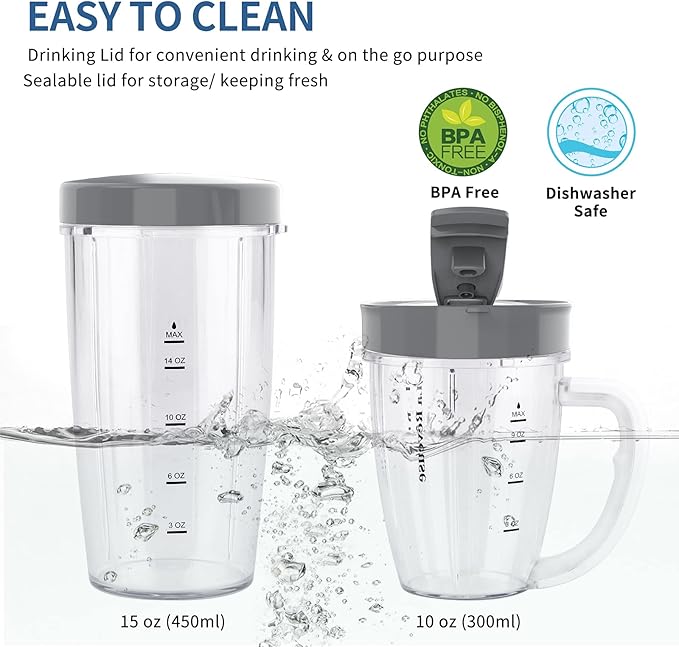 La Reveuse Personal Size Blender 250 Watts Power for Shakes Smoothies Seasonings Sauces with 1 Piece 15 oz Cup,1 Piece 10 oz Mug,BPA-free (Pearl Blue)