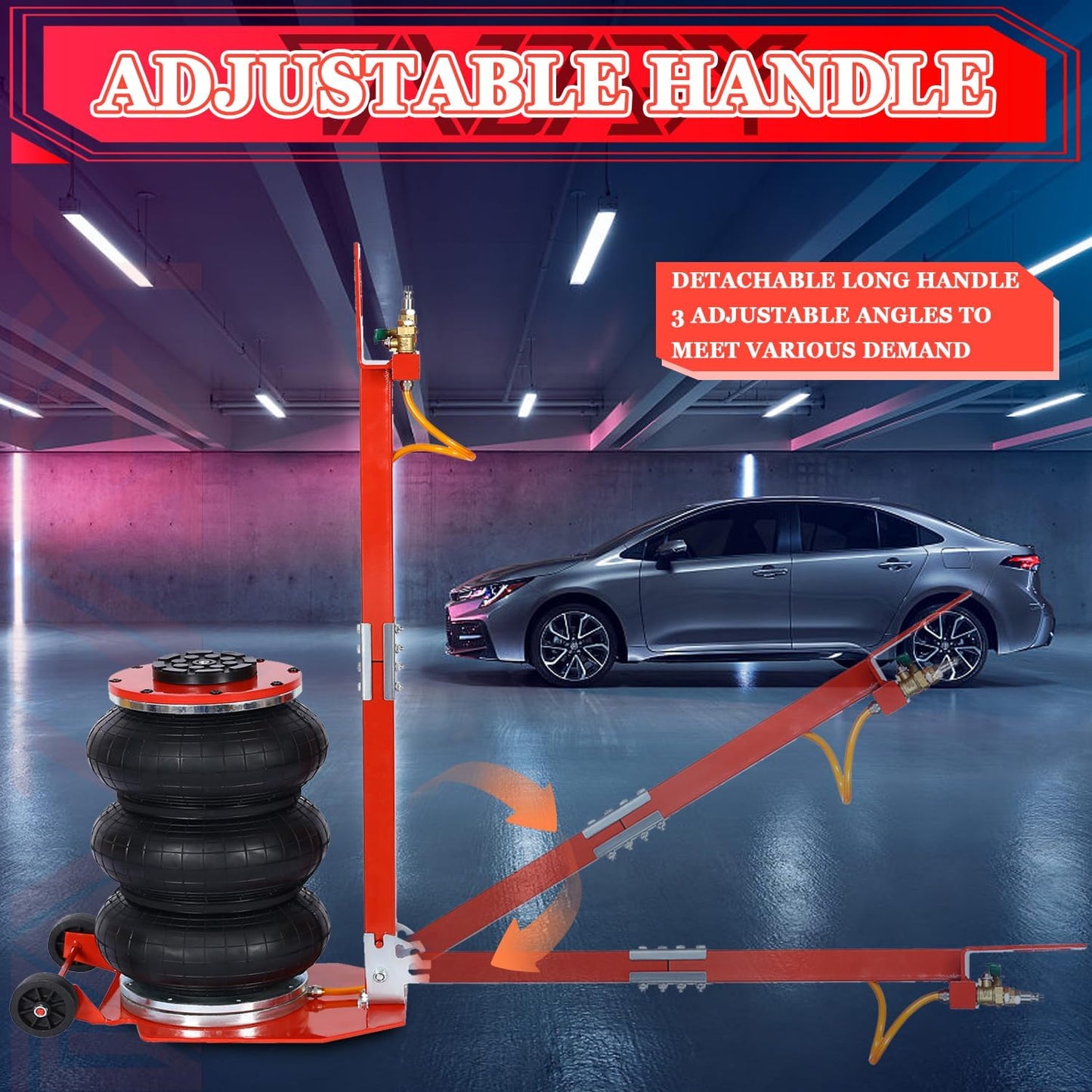 3T Triple Bag Air Jack 6600lbs Pneumatic Jack 3s Fast Lift Up 16in Airbag Jack with Adjustable Long Handle Heavy Duty Triple Air Bag Jack Lift for Cars Garage (Red)