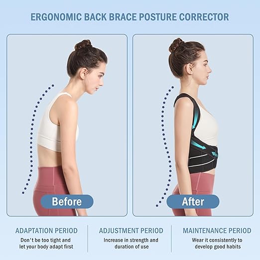 Posture Corrector,Suitable for Men and Women Upper and Lower Back Pain Relief - Scoliosis, Hunchback, Eicgo Adjustable Posture Corrector belt,Comfortable and Breathable Back Straightener (Black, X-Large)