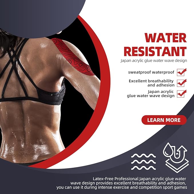 OK TAPE PRO Kinesiology Tape Uncut Roll, Elastic Physical Therapy Athletic Tape for Pain Relief, Muscle Support, Kinetic Tape, Water Resistant, 2in X 16.4ft -Red