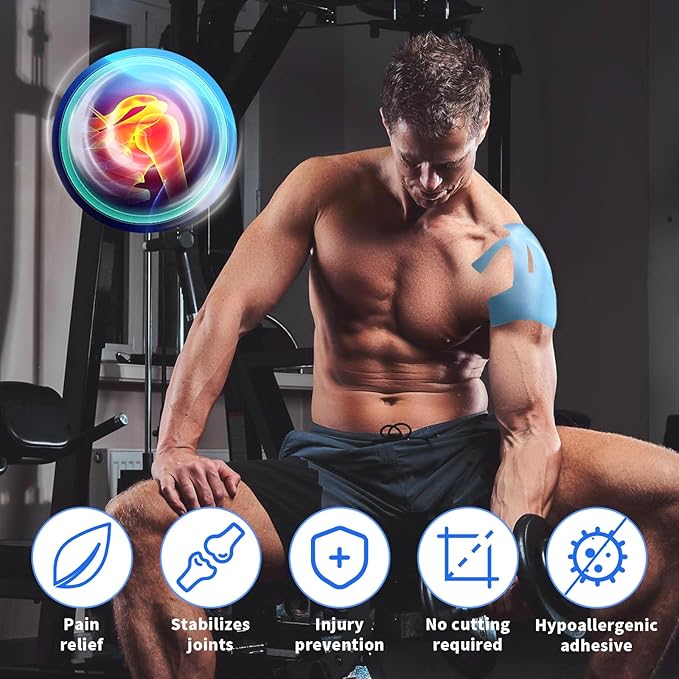 15PCS Kinesiology Tape for Shoulder, Kinesiology Tape Precut Strips for Shoulder Support Support & Stability, Waterproof Breathable Elastic Sports Shoulder Tape for Pain Relief, Athletic Tape, Blue