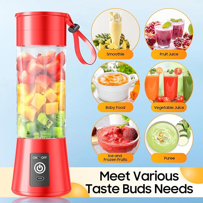 Personal Blender for Shakes and Smoothies - 2025 New Upgrade Cordless Portable Blender USB-C Rechargeable, 380Ml BAP Free Juice Cup, 6 Blades Freshly Squeezed for Picnic/Sprots, 20000Rpm/Min Speed