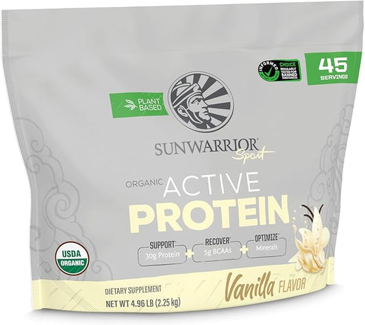 Sunwarrior Organic Plant Based Protein Powder | Vegan Organic Protein Powder with BCAA Amino Acids Plus Recovery Minerals & Botanicals | Non-GMO Soy Dairy & Gluten Free (Vanilla, 45 Servings)