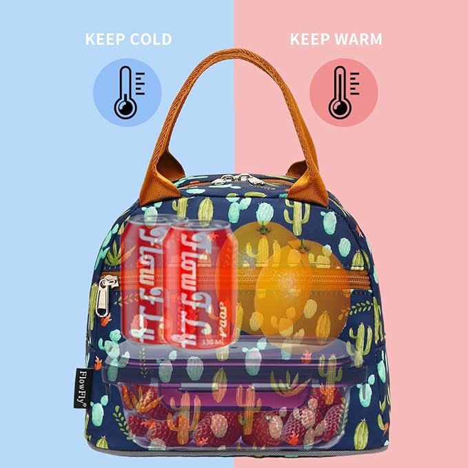 FlowFly Insulated Lunch Cooler Bag - Tote Bag Organizer for Women/Men, Cactus