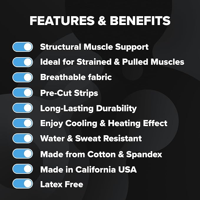 Sport Transdermal Pain Relief Tape, Kinesiology Tape, Sore Joints, Muscles, Back, Knee, Elbow, Shoulder Pain, 2 Elastic Strips(10x2 in), Water Resistant, Accelerated Recovery (Black, 6 Pack)