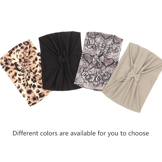 DRESHOW 4 Pack Turban Headbands for Women Wide Vintage Head Wraps Knotted Cute Hair Band Accessories