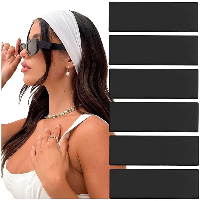 IVARYSS Workout Headbands for Women Non Slip, Premium Stretchy Soft Fabric Head Bands for Women's Hair, Wear for Yoga, Running, Sport, 6 Pack, Black
