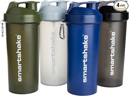 Smartshake Lite 4-Pack Protein Shaker Bottle 1000 ml | 34 oz - Leakproof Screw-on Lid - BPA Free – Unisex - Mist Gray, Army Green, Black, Navy Blue