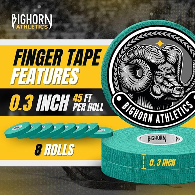 Bighorn Athletics Jiu Jitsu Finger Tape | Residue-Free Athletic Finger Tape for Sports & Injuries: Rock Climbing, Volleyball, Football, Basketball, Hands & Toes | 0.3-Inch x 45-feet, 8-Rolls, Green