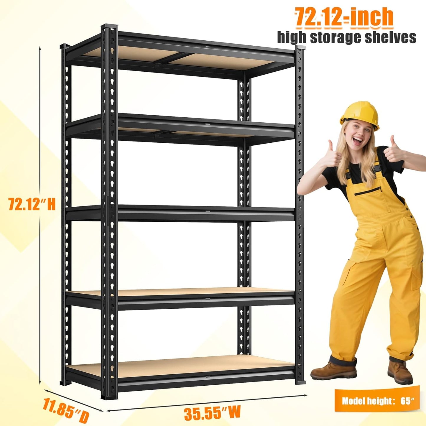 72.12" H Garage Shelving, Storage Shelves Load 2100LBS, 5-Tier Adjustable Shelving Unit with Thickened Wooden Boards for Multiple Scenarios, 72.12" H x 35.55" W x 11.85" D, Black, 3 Pack
