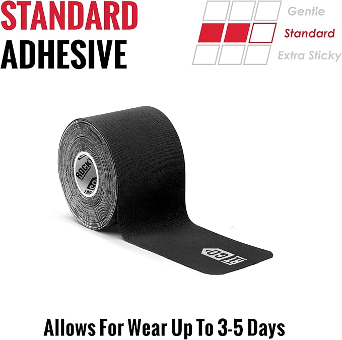 RockTape Go Standard Adhesive Pre-Cut Kinesiology Tape (Black)
