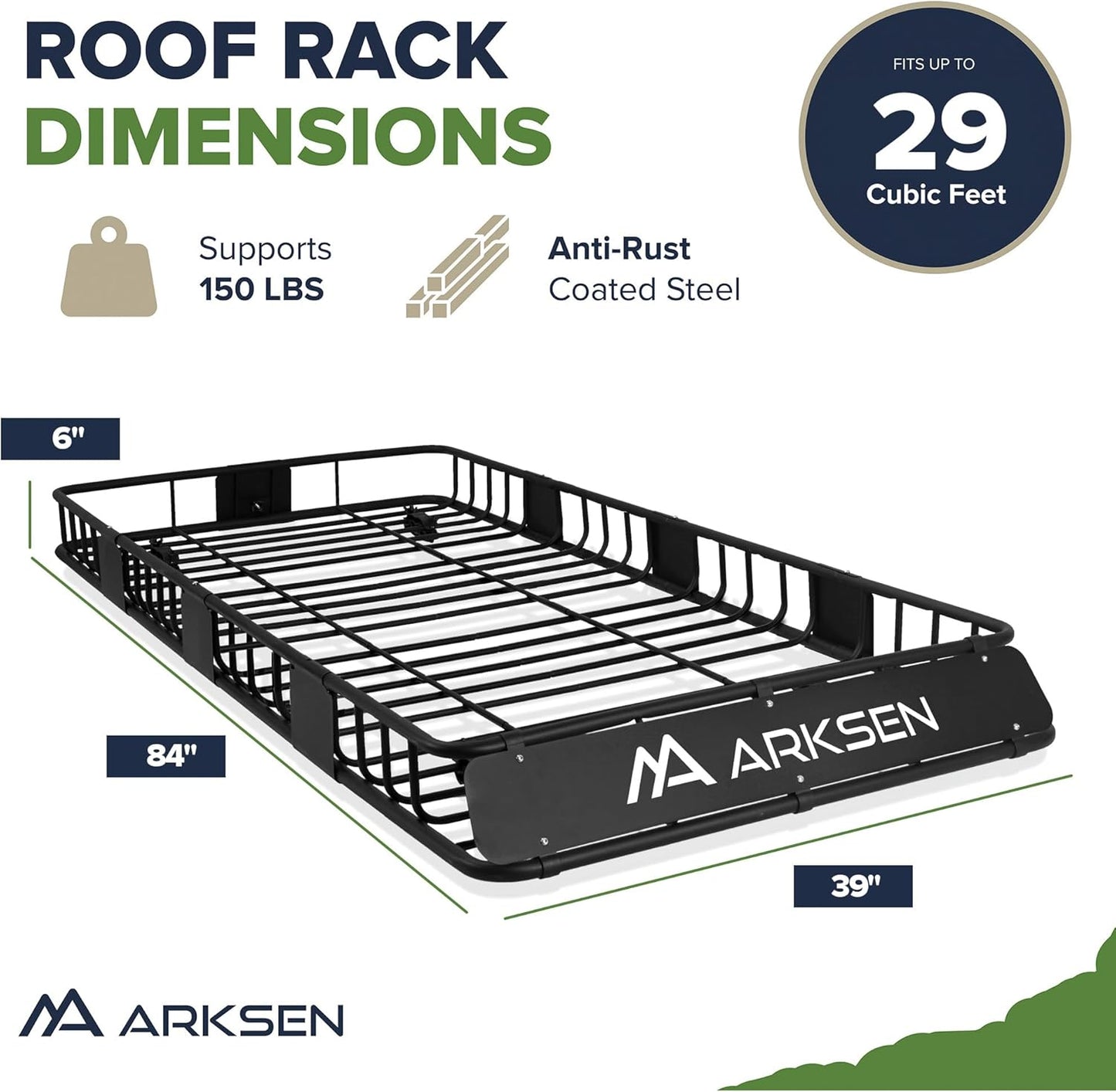 ARKSEN 84 x 39 x 6 Inch Universal 150LB Heavy Duty Roof Rack Cargo with Cargo Net, Car Top Luggage Holder Carrier Basket with Extension for SUV, Truck, & Car Steel Construction