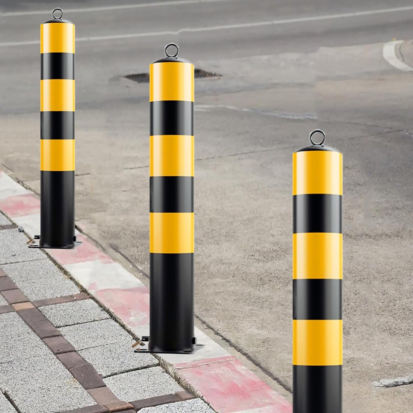 Steel Safety Bollard Post, with Lock Bollard Post Removable Security Posts, Parking Bollards, Parking Barriers Concrete, Powder Coat, for Parking Lot, Driveway and Sidewalk(Black (2pcs),75cm/29.5in)