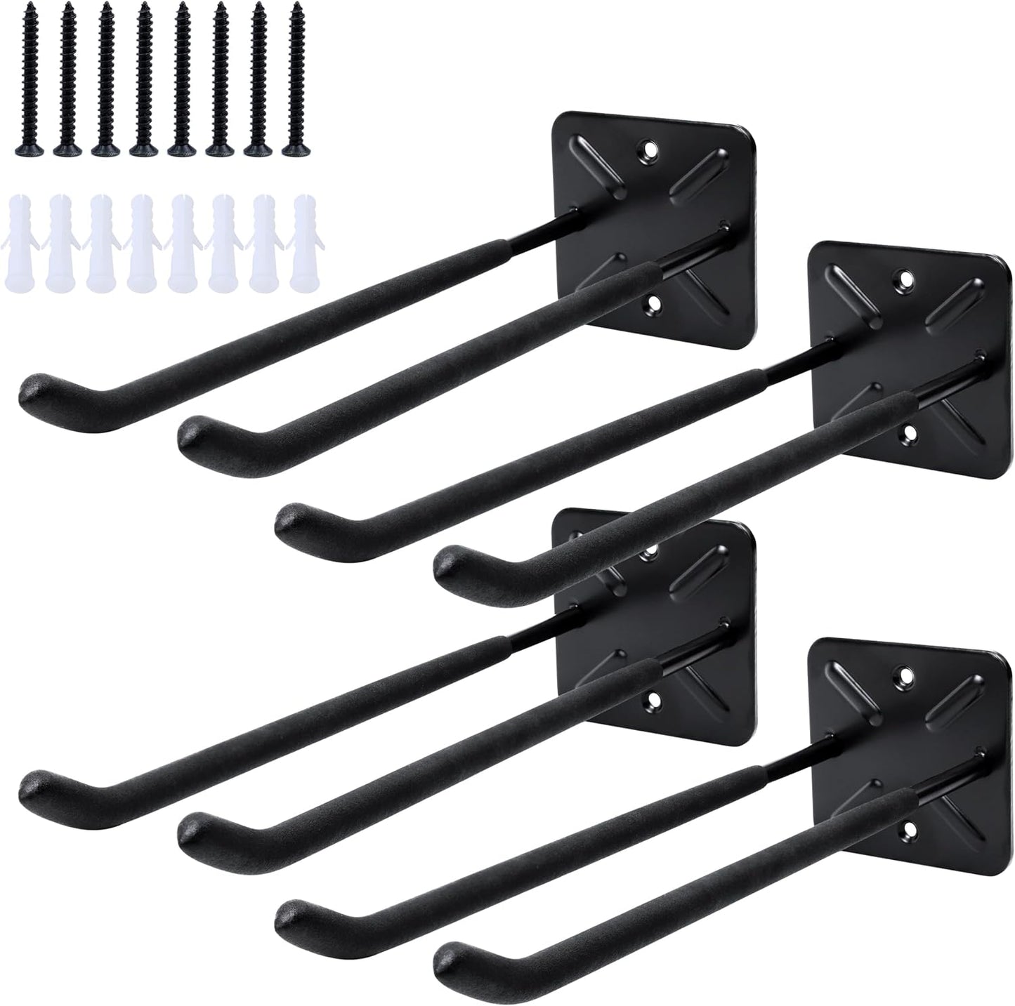 SMART JERRY - Garage Hooks Heavy Duty Tool Organizer │Wall Mount Hooks for Car Tires, Ladders, Chairs, Strollers & Power Tools │Garage Organization Hooks │4 Pack