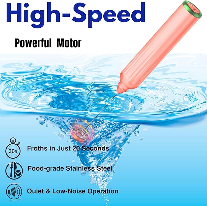 Milk Frother Handheld with 3 Stainless Steel Whisks, Rechargeable Electric Drink Mixer with Stand & Travel Case, Milk Foamer for Coffee, Latte, Cappuccino, Hot Chocolate, Egg,Jam Supplement-Pink