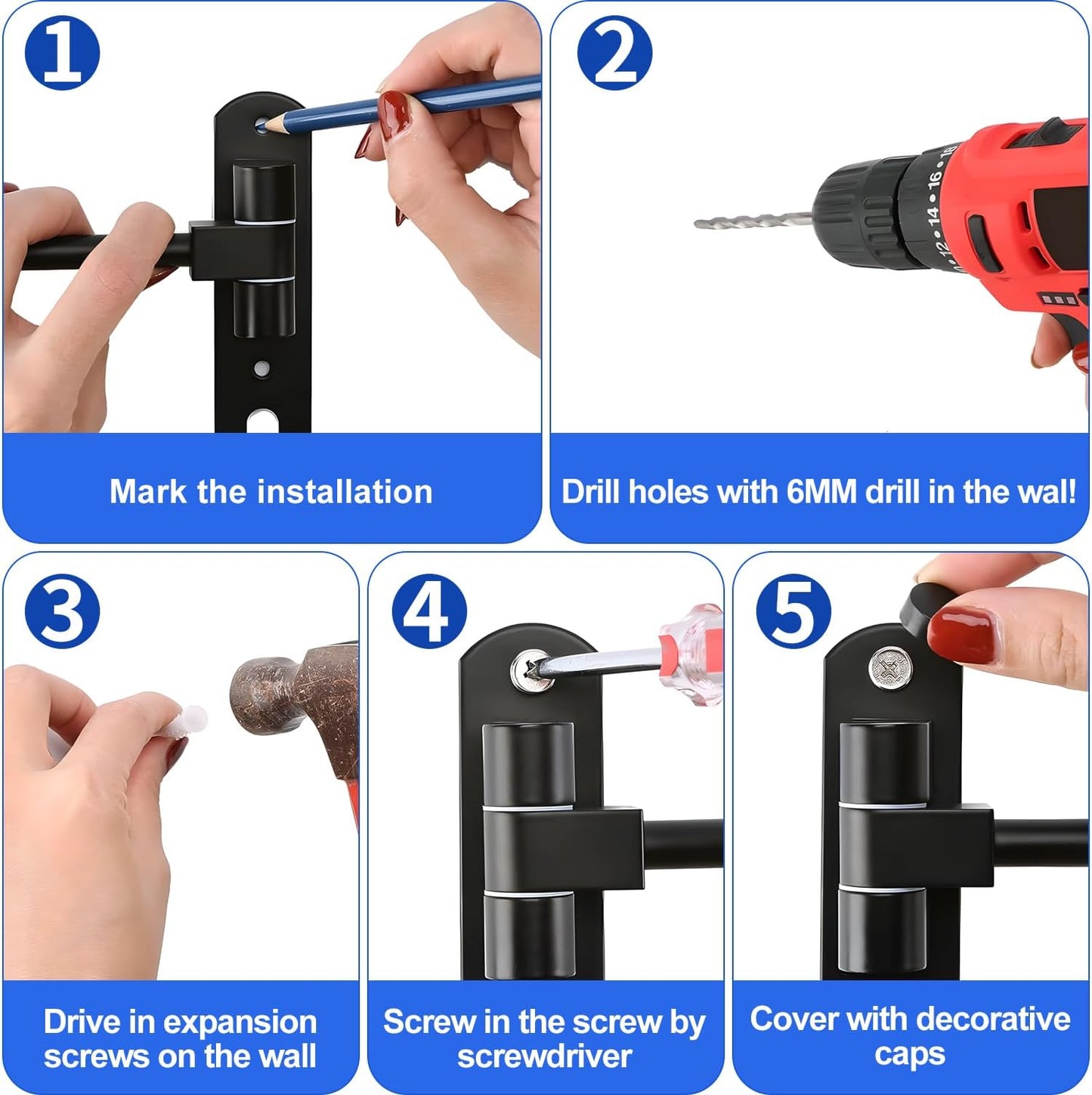 aiGear Motorcycle Helmet Holder, 180°Rotatable Motorcycle Helmet Rack with Double Hooks, Space Aluminum Motorcycle Helmet Holder Wall Mount for Motorcycle Bike Coats, Baseballs, Rugby Helmet (2 Pack)