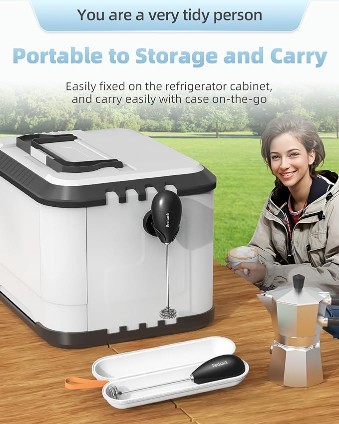 Milk Frother Handheld with Case,USB C Rechargeable Frother Wand for Coffee, Portable Electric Whisk with Stand,Waterproof Hand Drink Mixer Travel for Lattes, Cappuccino, Matcha, Egg (Black)