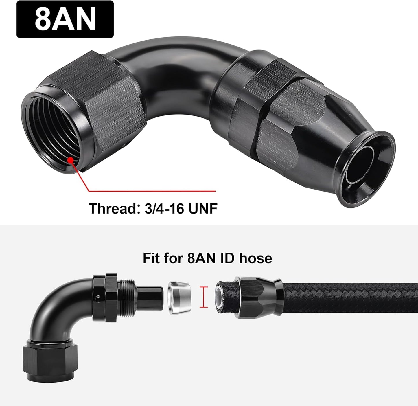 EVIL ENERGY 8AN 90 Degree PTFE One Piece Full Flow End Hose Fitting Aluminum Black