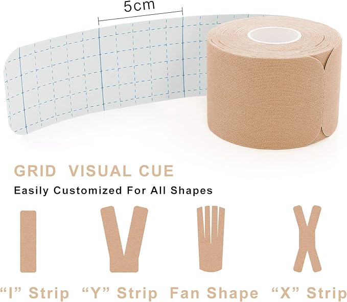 MUEUSS Kinesiology Tape,Sports Tape,Athletic Tape Elastic Cotton Precut Strips,Waterproof Tape for Muscles,Knees,Shoulders Plantar Fasciitis Pain Relief,Pregnancy Belly Tape (2rolls Black&Beige)