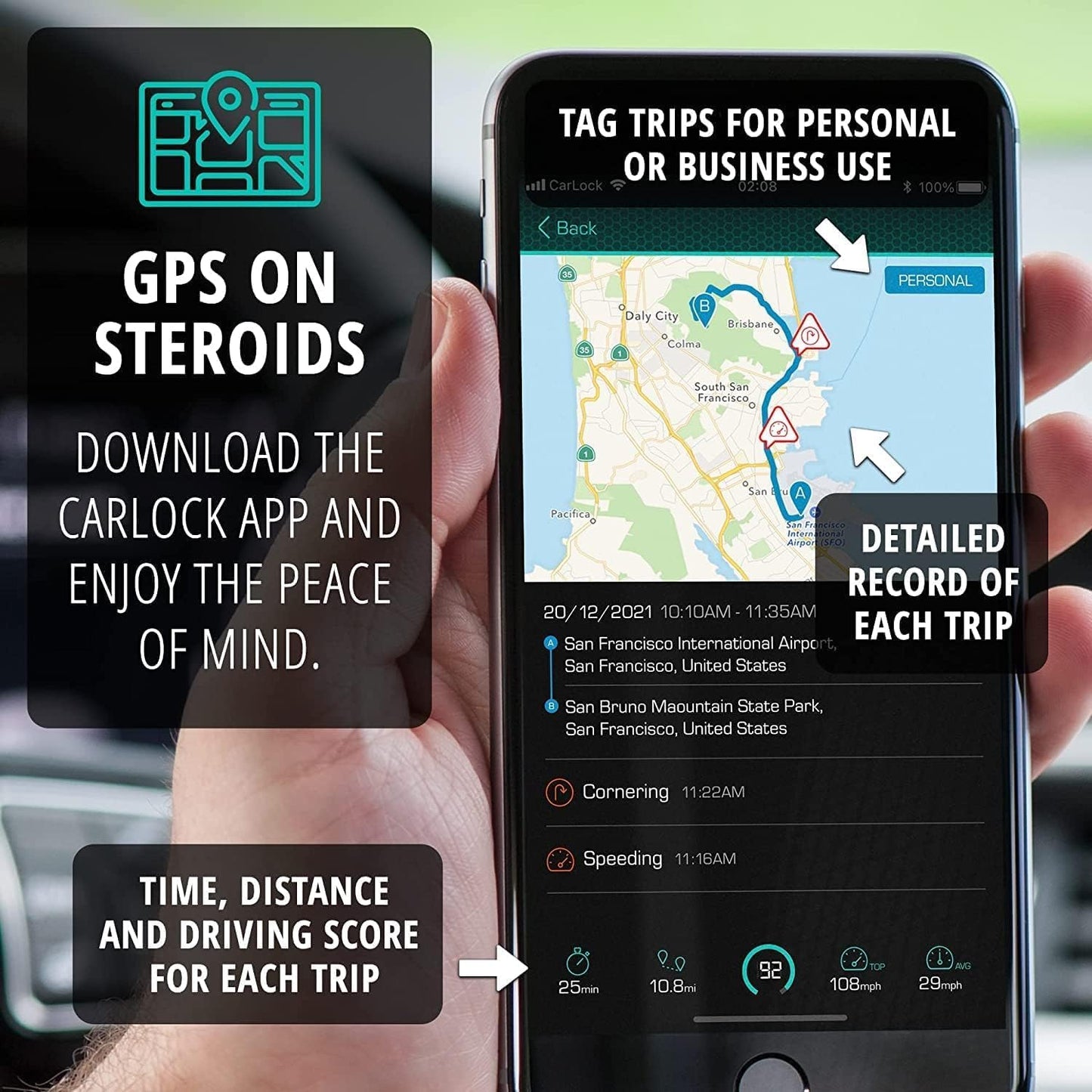 CARLOCK Anti Theft Car Device - Real Time 4G Car Tracker & Car Alarm System. Comes with Device & Phone App. Tracks Your Car in Real Time & Notifies You Immediately of Suspicious Behavior.OBD Plug&Play