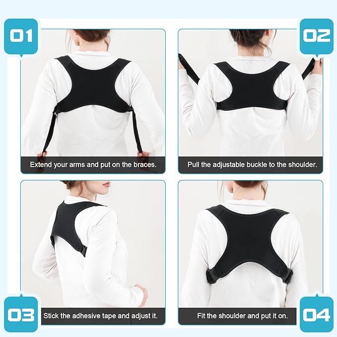 Geyoga 2 Pieces Posture Corrector for Women and Men, Adjustable Back Straightener, Neck Pain Relief, Breathable Shoulder Support, Posture Back Brace