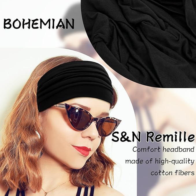 S&N Remille Wide Headbands for Women, Large Hairband, Elastic Non-Slip Headband Twist Knotted Accessories, Yoga Workout Vintage Hair 3 Pack (Colour-5)