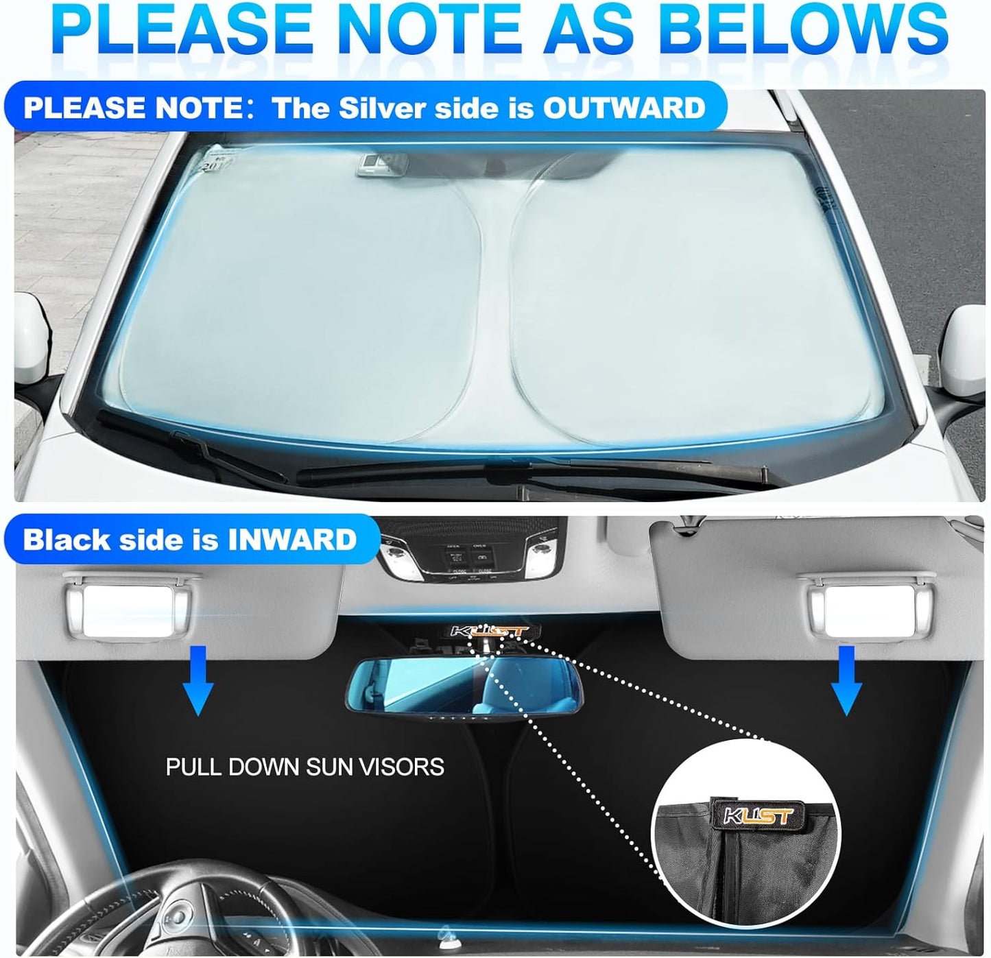 KUST Windshield Sun Shade for 2024 2025 2026 Ford Transit 350 Custom Fit Sunshade Window Sun Visor Protector Foldable Blocks UV Rays Keep Car Cooler