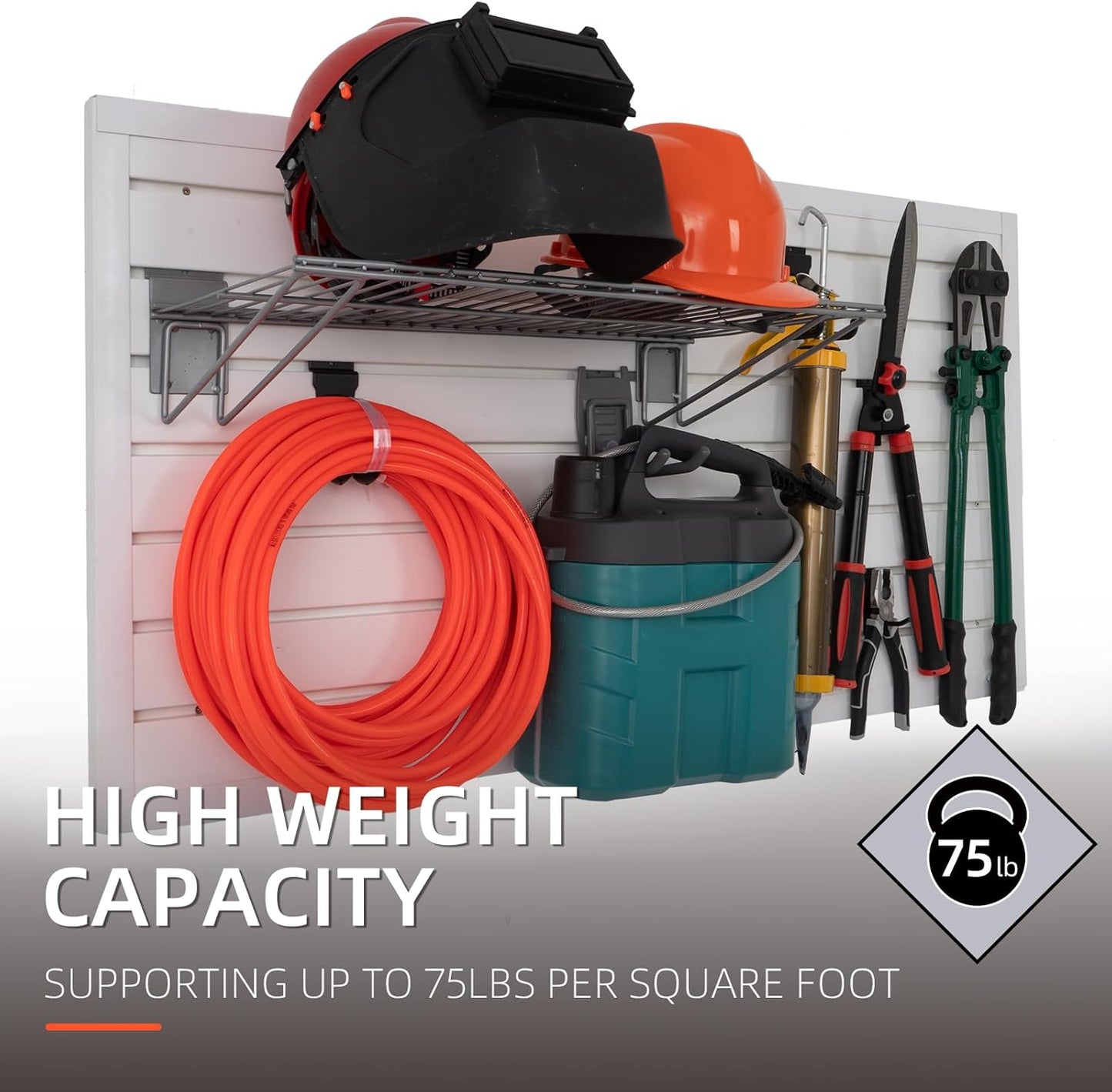 Slatwall Panel Garage Organizer, Heavy Duty Wall Mounted PVC Slat Wall Panels, Tool Organization Peg Board 4ft x 2ft (White)