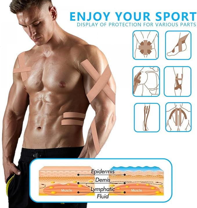 4 Pack Waterproof Skin Colored Athletic Kinesiology Tape Shoulder Knee Tape for Gym Fitness Running Tennis Swimming Football