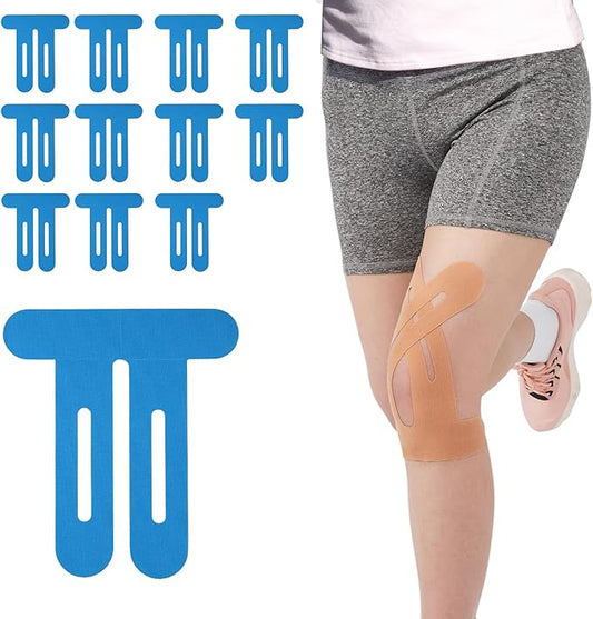 Kinesiology Tape for Knee 12 Pack, Precut Knee Tape for Muscle & Joints, Athletic Sports Tape for Knee Support, Latex Free and Water Resistant, Blue
