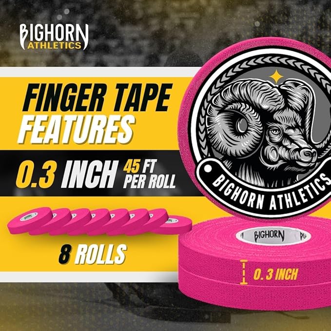 Bighorn Athletics Jiu Jitsu Finger Tape | Residue-Free Athletic Finger Tape for Sports & Injuries: Rock Climbing, Volleyball, Football, Basketball, Hands & Toes | 0.3-Inch x 45-feet, 8-Rolls, Pink