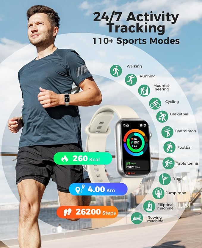 Smart Watch Fitness Tracker (Answer/Make Calls), 24/7 Heart Rate Spo2 Blood Pressure Monitor Sleep Tracker, 114 Sports Modes Calorie Step Tracker Pedometer, Waterproof Activity Tracker for Women Men