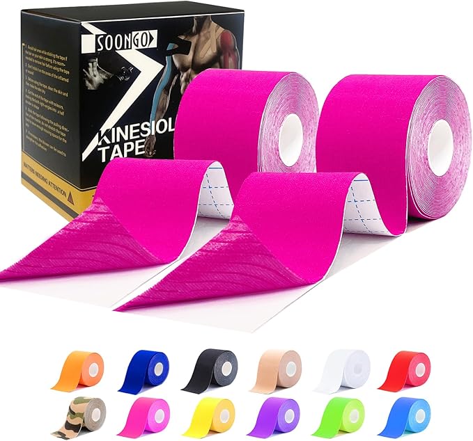 Kinesiology Tape Pro 2 Rolls, 2 Inch High Elasticity Sports Tape Therapeutic Pain Relief–Physio Tape for Muscle Recovery & Joint Support, Waterproof & Hypoallergenic & Breathable–Pink