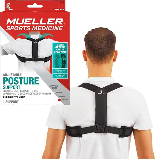 MUELLER Sports Medicine Posture Corrector for Women and Men, Adjustable Back Support for Scoliosis, Kyphosis & Text Neck, One Size, Black