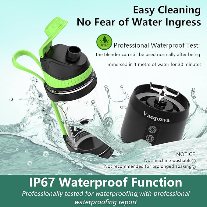 Portable Blender for Shakes and Smoothies, 24oz Travel Blender 300Watt on the Go Blender USB Rechargeable Personal Blender with a Travel Lid & BPA Free Bottle(Green Cap Black Body)
