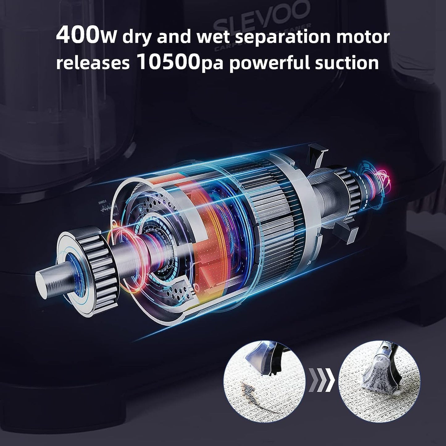 Carpet Cleaner Machine 10.5Kpa Strong Suction, 400W Powerful Motor, Portable Upholstery Cleaner with Spot and Stain Remover for Pet Accident, Rugs, Carpet and Upholstery