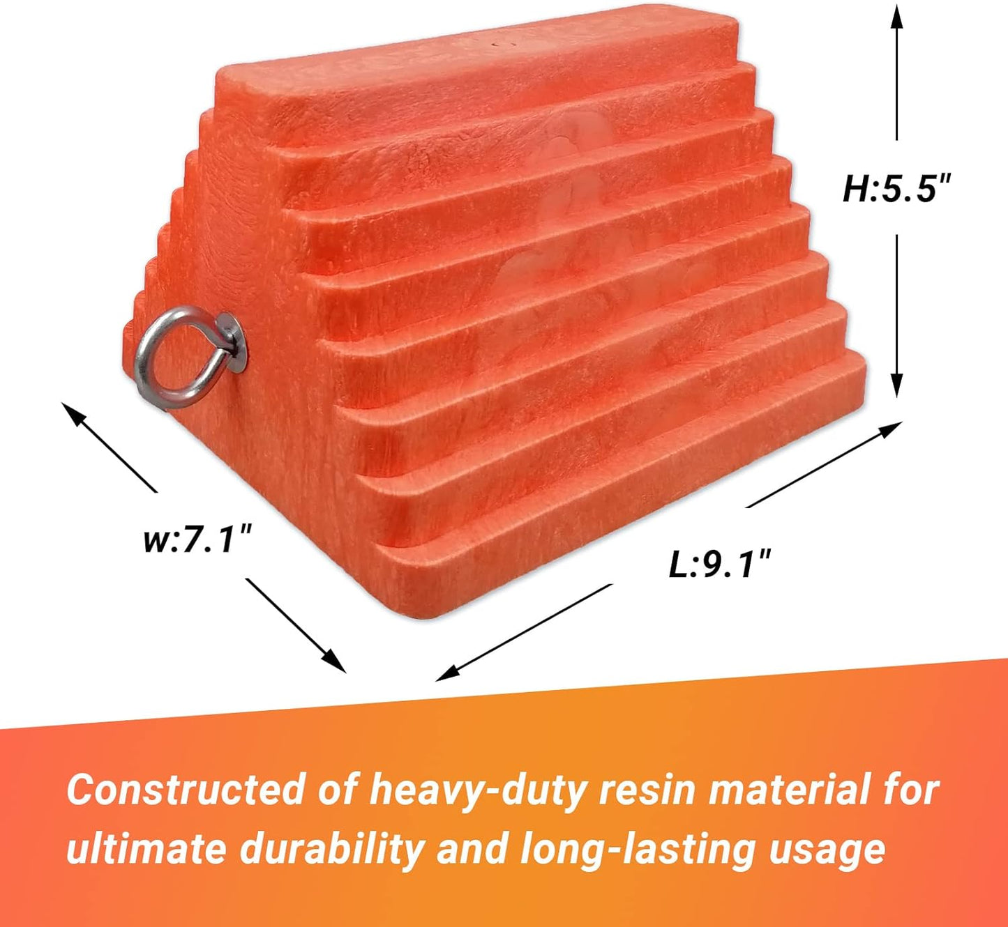 2 Packs Wheel Chocks Heavy Duty Orange with Eyebolt, Vehicle Chock for Travel Trailers, Camper, Truck, Car and ATV, 9.1" Length x 7.1" Width x 5.5" Height