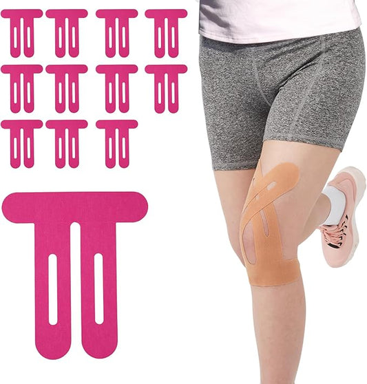 Kinesiology Tape for Knee 12 Pack, Precut Knee Tape for Muscle & Joints, Athletic Sports Tape for Knee Support, Latex Free and Water Resistant, Pink