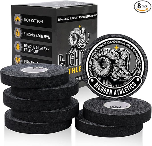 Bighorn Athletics Jiu Jitsu Finger Tape, Rock Climbing Tape | Multipurpose for Sports & Injuries: MMA, Volleyball, Football, Basketball, Tennis, Golf, Hands & Toes, 0.5-Inch x 45-feet, 8-Rolls, Black