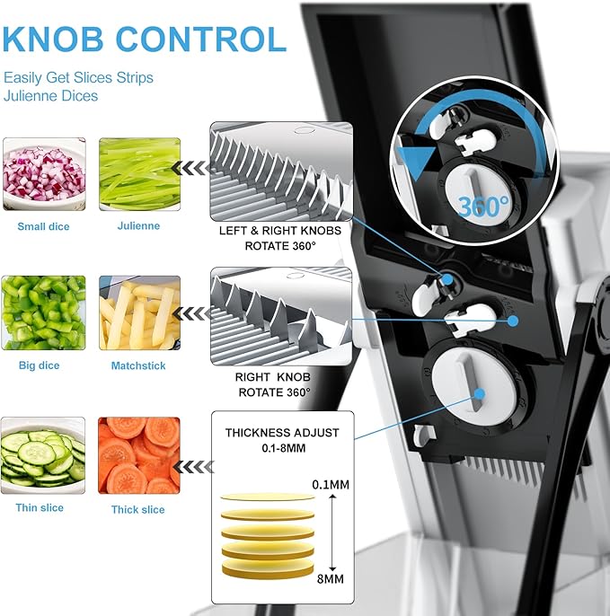 Spiralizer slicer & Mandoline Slicer for kitchen, Adjustable Thickness.Veggie Slicer, vegetable slicer, Potatoes chopping, Veggie Dicer, Zucchini, Faster Kitchen Slicer for Meal Prep(Black)