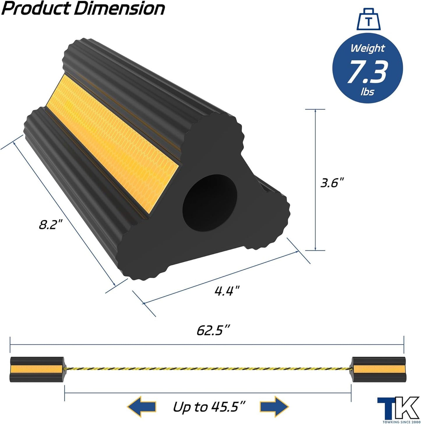 Heavy Duty Rubber Wheel Chock, Non-Slip Tire Stopper with Durable Nylon Rope, for Cars, Trucks, RVs, and Aircraft, 2 Pairs